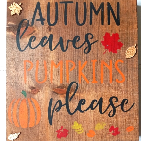 Autumn Leaves & Pumpkin Wooden Handmade Fall Sign - Picture 1 of 4